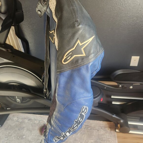 Alpinestars Leather Motorcycle Jacket US 42  - Blue/Black/White Sport Riding - Picture 11 of 12